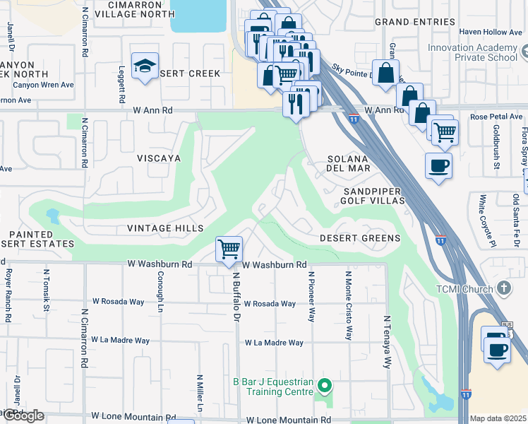 map of restaurants, bars, coffee shops, grocery stores, and more near 7600 Sudan Court in Las Vegas