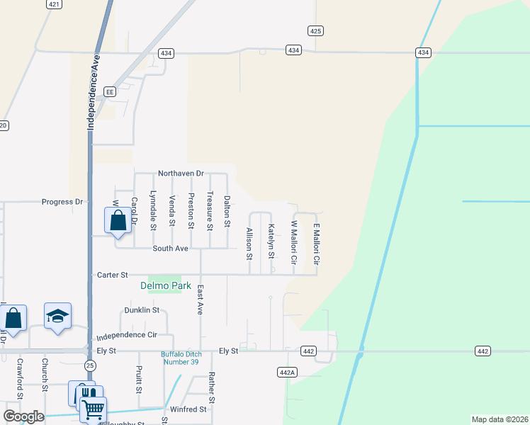 map of restaurants, bars, coffee shops, grocery stores, and more near 1899 Katelyn Street in Kennett