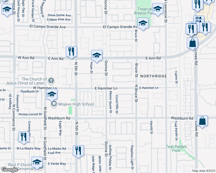 map of restaurants, bars, coffee shops, grocery stores, and more near 920 East Hammer Lane in North Las Vegas