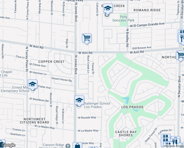 map of restaurants, bars, coffee shops, grocery stores, and more near 5405 Tincup Drive in Las Vegas