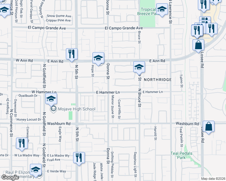 map of restaurants, bars, coffee shops, grocery stores, and more near 928 East Hammer Lane in North Las Vegas