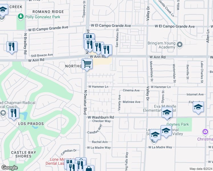 map of restaurants, bars, coffee shops, grocery stores, and more near 5401 Goldenseal Court in North Las Vegas