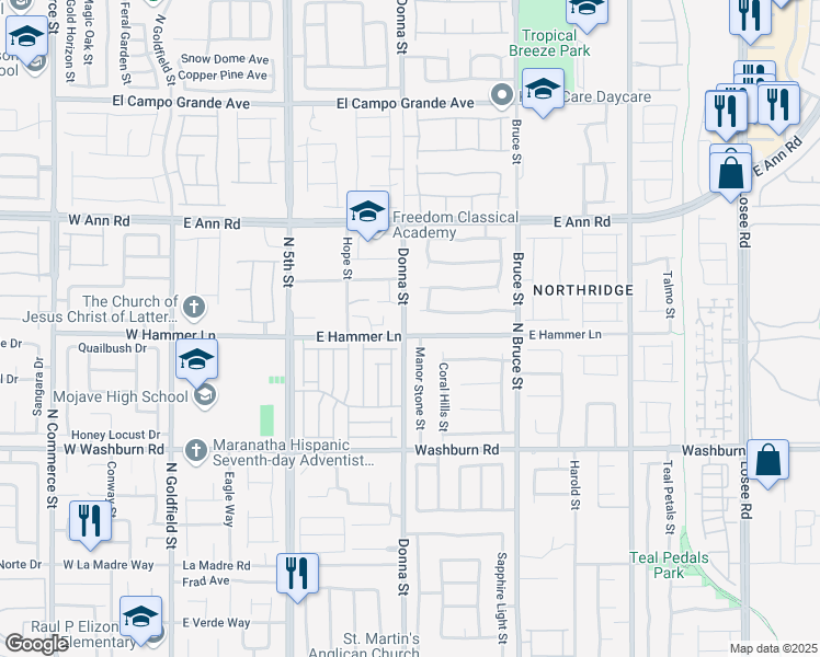 map of restaurants, bars, coffee shops, grocery stores, and more near 920 East Hammer Lane in North Las Vegas