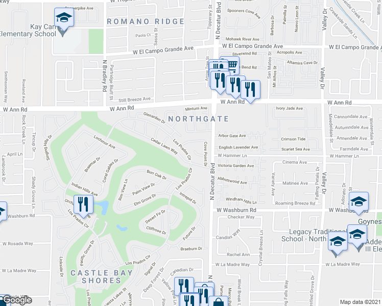 map of restaurants, bars, coffee shops, grocery stores, and more near 4833 Lawnwood Court in Las Vegas