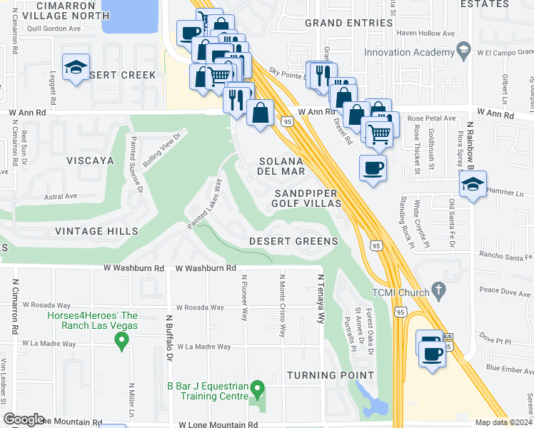 map of restaurants, bars, coffee shops, grocery stores, and more near 7281 Vista Bonita Drive in Las Vegas