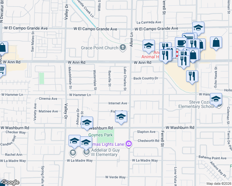 map of restaurants, bars, coffee shops, grocery stores, and more near 3813 Vidalia Ave in North Las Vegas
