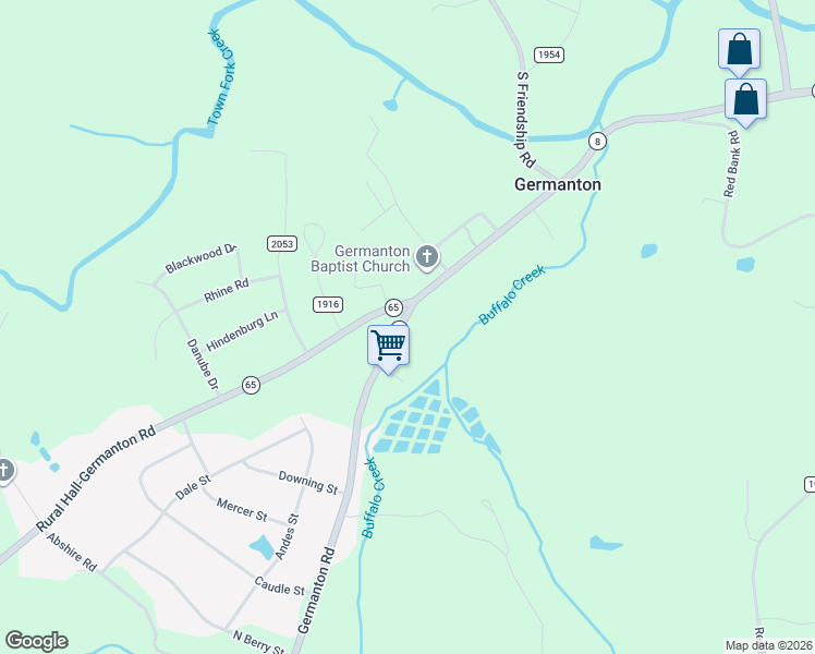 map of restaurants, bars, coffee shops, grocery stores, and more near 6775 Germanton Road in Germanton