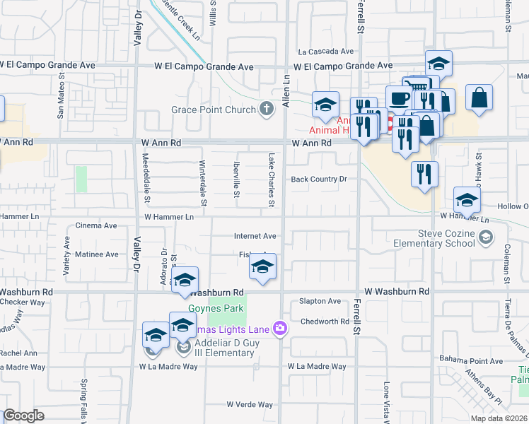 map of restaurants, bars, coffee shops, grocery stores, and more near 3723 Vidalia Avenue in North Las Vegas