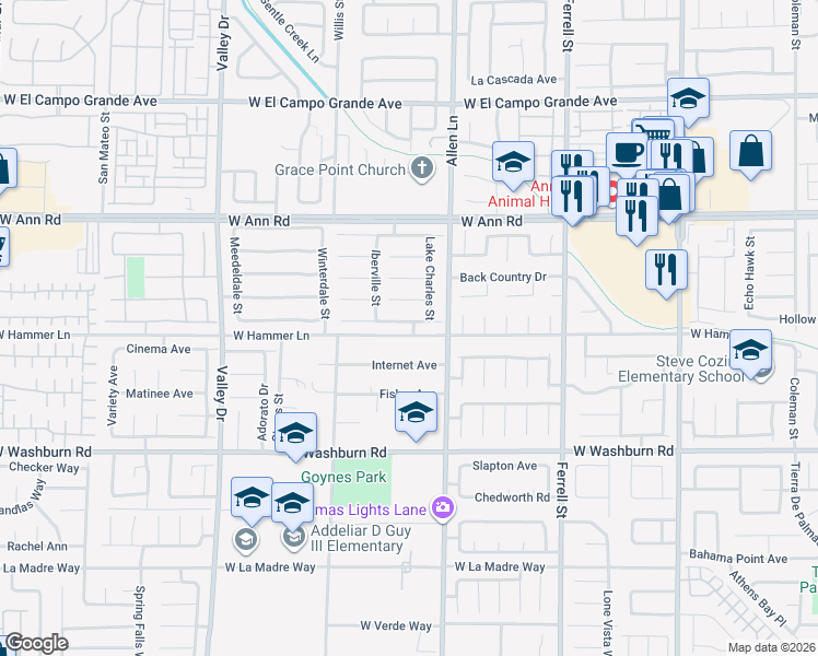 map of restaurants, bars, coffee shops, grocery stores, and more near 3813 Vidalia Avenue in North Las Vegas