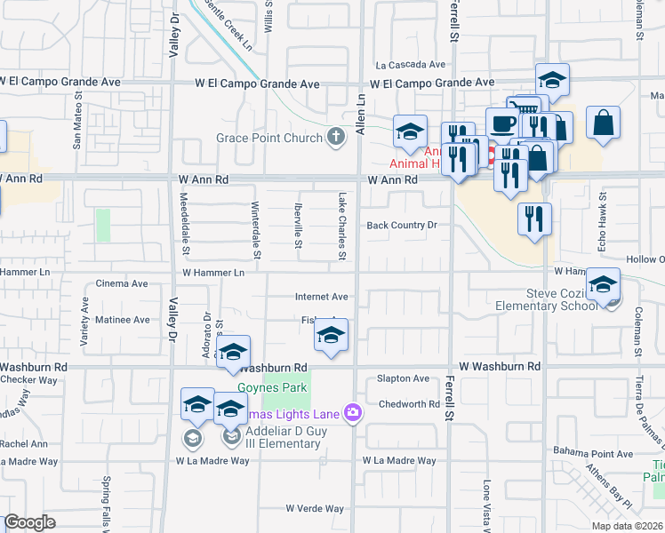 map of restaurants, bars, coffee shops, grocery stores, and more near 3723 Vidalia Avenue in North Las Vegas