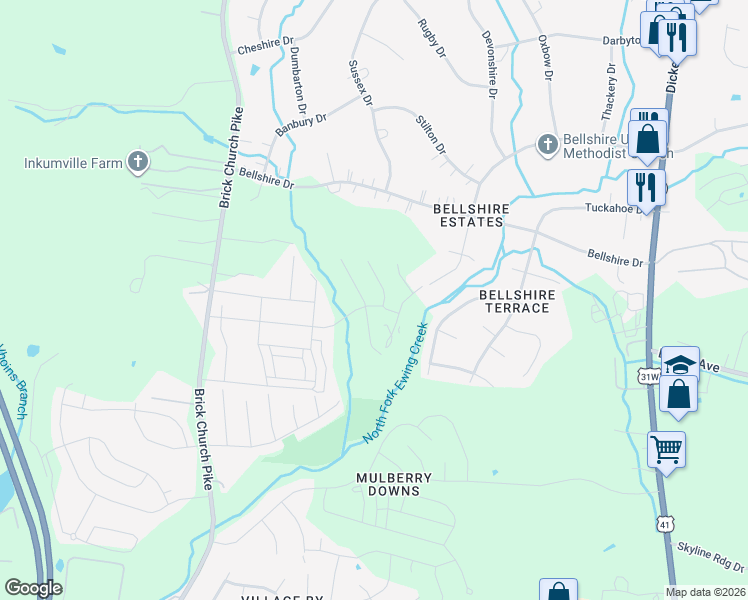 map of restaurants, bars, coffee shops, grocery stores, and more near 1945 Belle Arbor Drive in Nashville