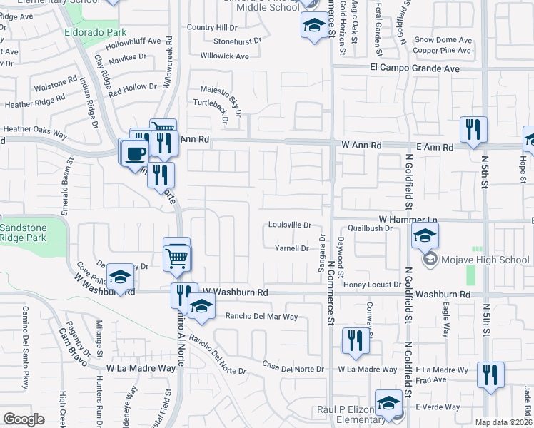 map of restaurants, bars, coffee shops, grocery stores, and more near 433 Colorful Rain Avenue in North Las Vegas