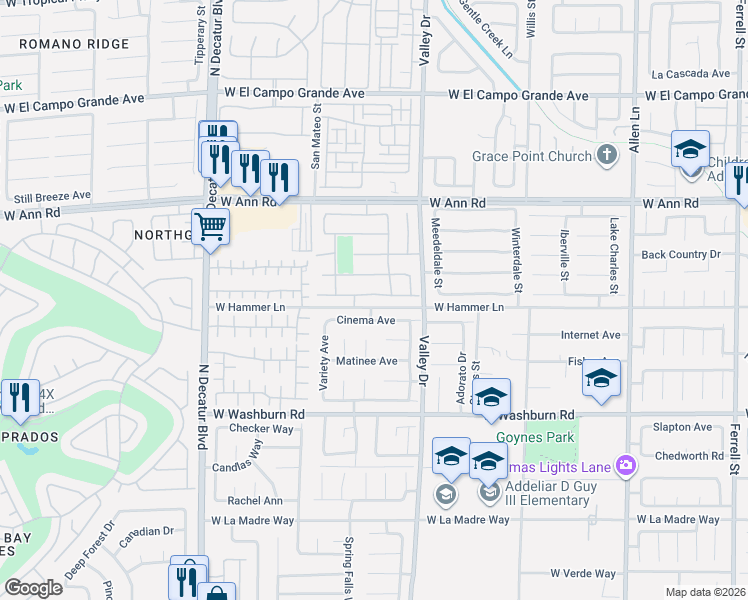map of restaurants, bars, coffee shops, grocery stores, and more near 4349 Scarlet Sea Avenue in North Las Vegas