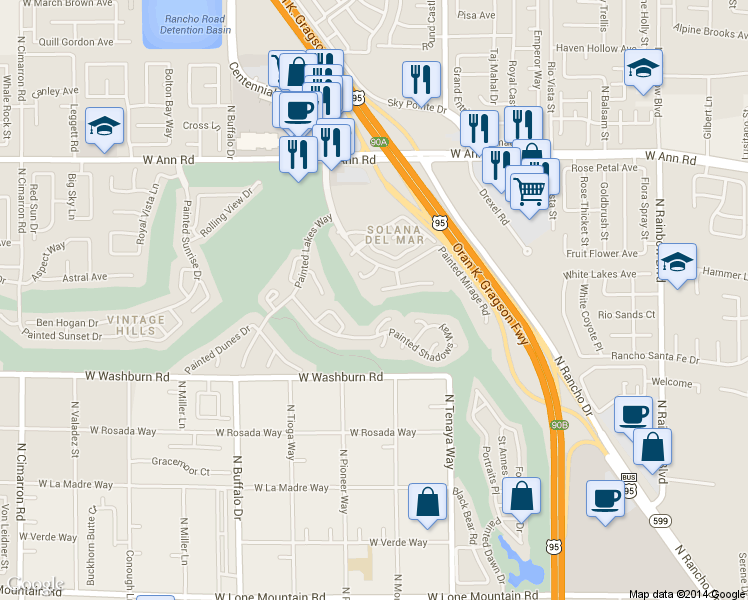 map of restaurants, bars, coffee shops, grocery stores, and more near 7273 Vista Bonita Drive in Las Vegas