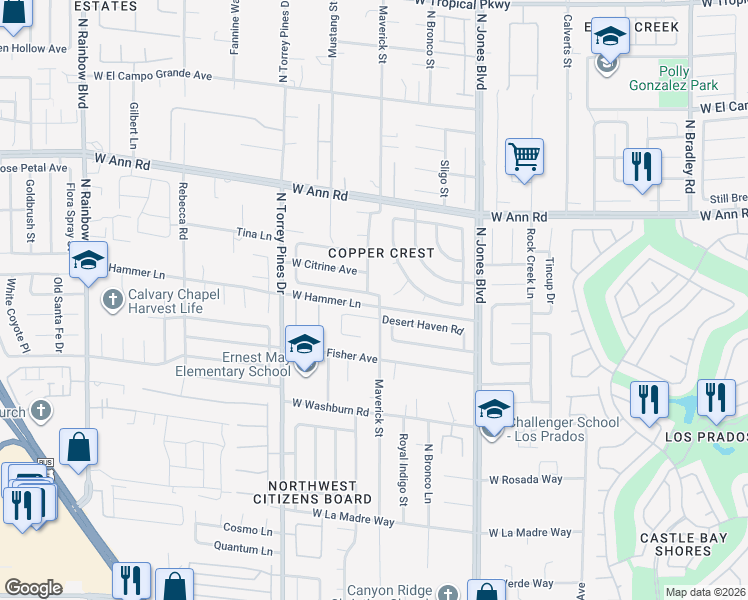 map of restaurants, bars, coffee shops, grocery stores, and more near 6301 Malachite Bay Avenue in Las Vegas