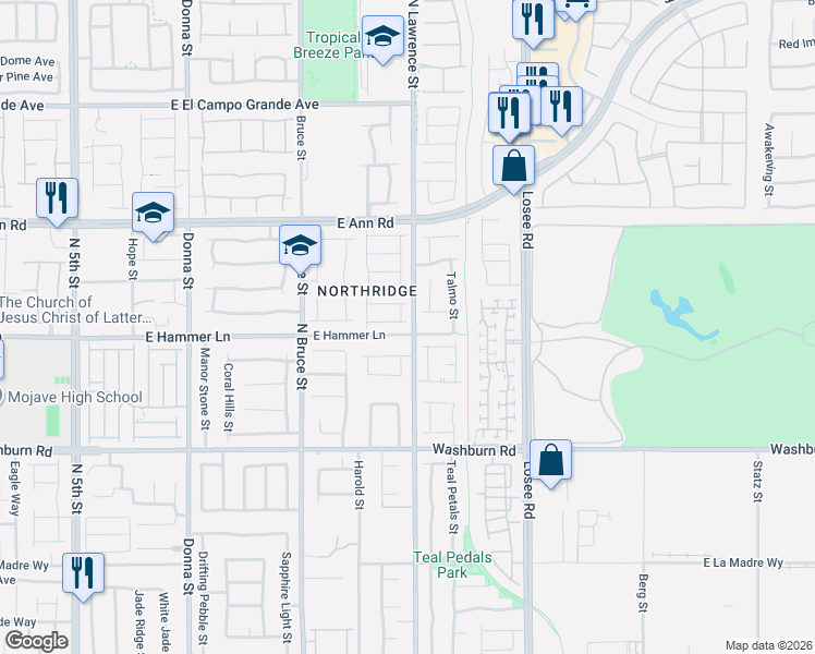 map of restaurants, bars, coffee shops, grocery stores, and more near 1813 East Hammer Lane in North Las Vegas