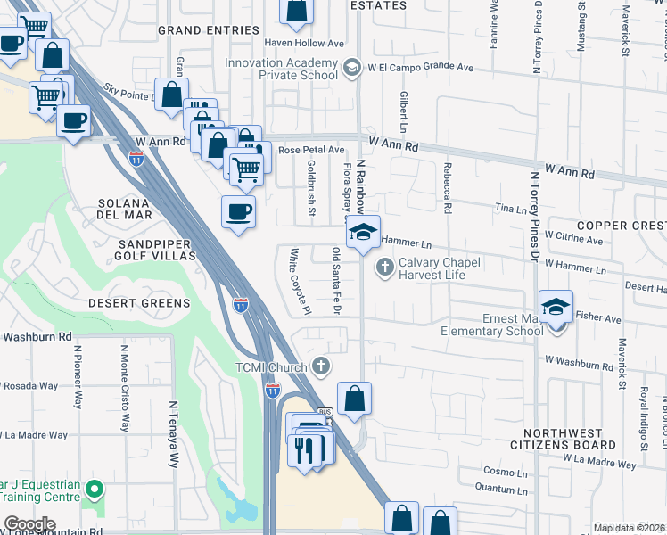 map of restaurants, bars, coffee shops, grocery stores, and more near 6801 Snake River Avenue in Las Vegas