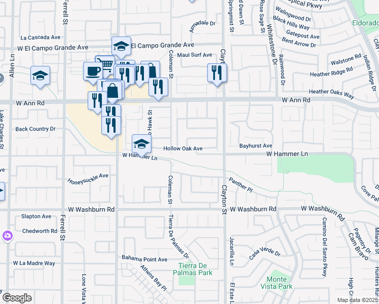 map of restaurants, bars, coffee shops, grocery stores, and more near 2309 Hollow Oak Avenue in North Las Vegas