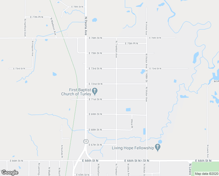 map of restaurants, bars, coffee shops, grocery stores, and more near 1540 East 72nd Street North in Tulsa