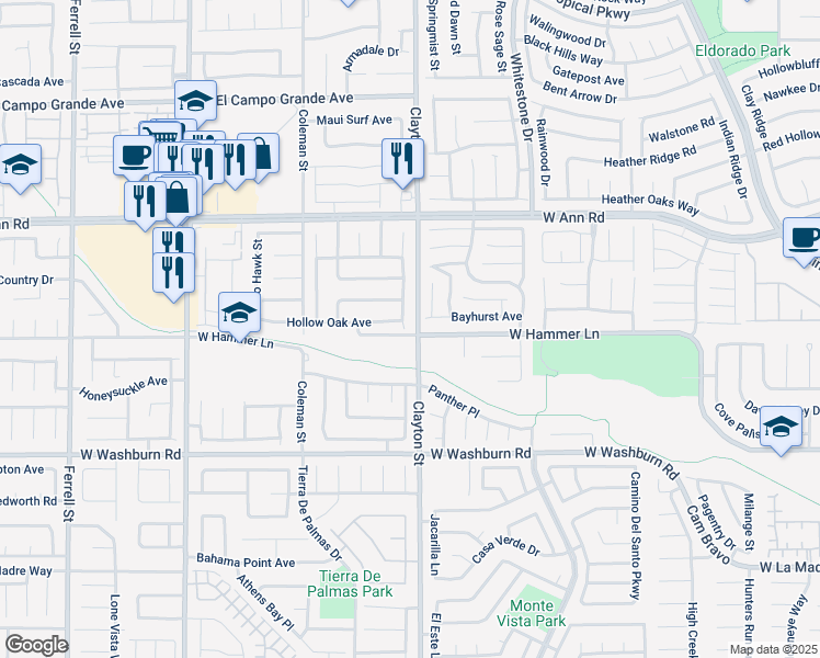 map of restaurants, bars, coffee shops, grocery stores, and more near 5406 Indigo Hills Street in North Las Vegas