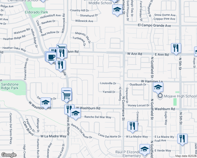 map of restaurants, bars, coffee shops, grocery stores, and more near 445 Colorful Rain Avenue in North Las Vegas