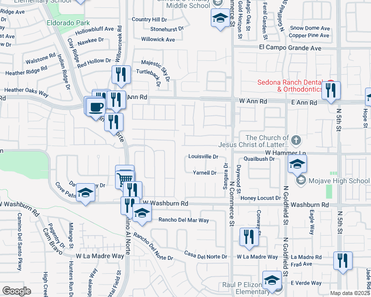 map of restaurants, bars, coffee shops, grocery stores, and more near 445 Colorful Rain Avenue in North Las Vegas