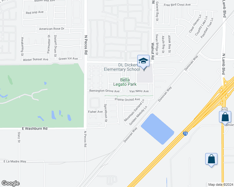 map of restaurants, bars, coffee shops, grocery stores, and more near 3653 Remington Grove Avenue in North Las Vegas