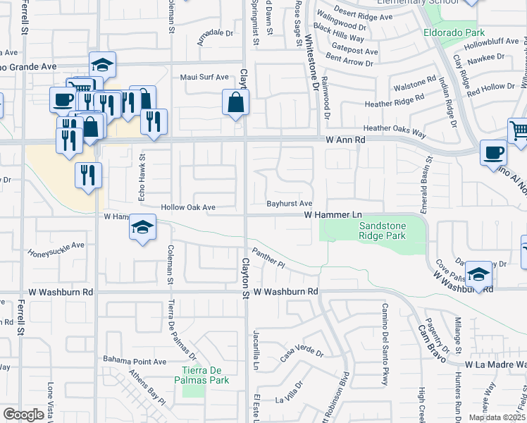 map of restaurants, bars, coffee shops, grocery stores, and more near 1932 West Hammer Lane in North Las Vegas