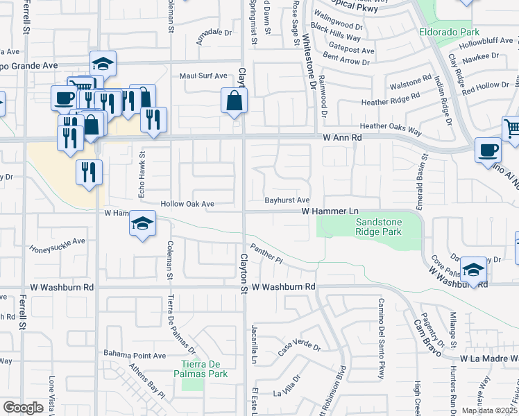 map of restaurants, bars, coffee shops, grocery stores, and more near 1936 West Hammer Lane in North Las Vegas