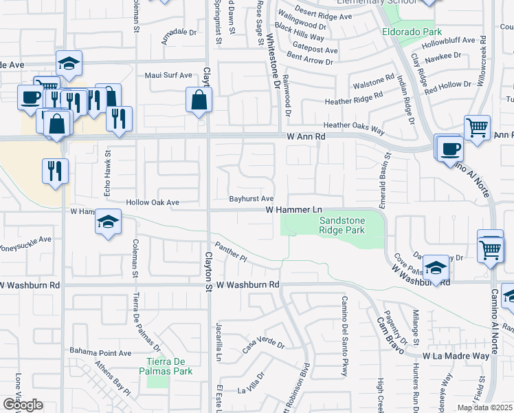 map of restaurants, bars, coffee shops, grocery stores, and more near 1840 West Hammer Lane in North Las Vegas