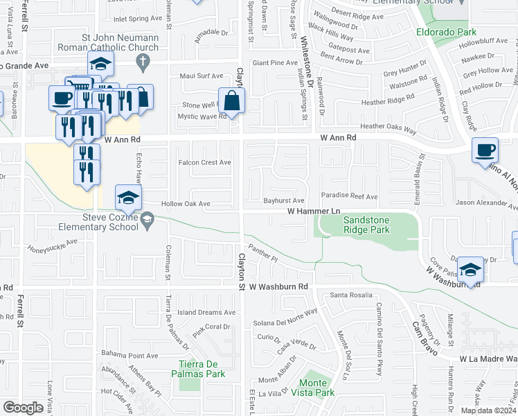 map of restaurants, bars, coffee shops, grocery stores, and more near 1932 West Hammer Lane in North Las Vegas