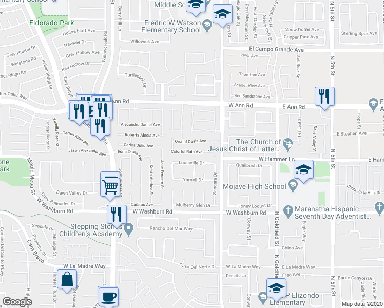 map of restaurants, bars, coffee shops, grocery stores, and more near 409 Colorful Rain Avenue in North Las Vegas