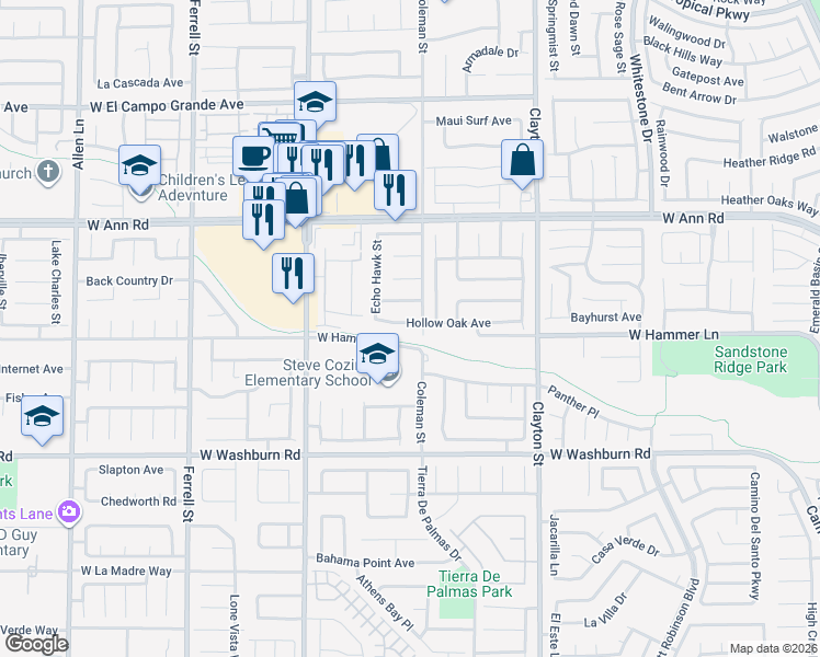 map of restaurants, bars, coffee shops, grocery stores, and more near 2409 Hollow Oak Avenue in North Las Vegas
