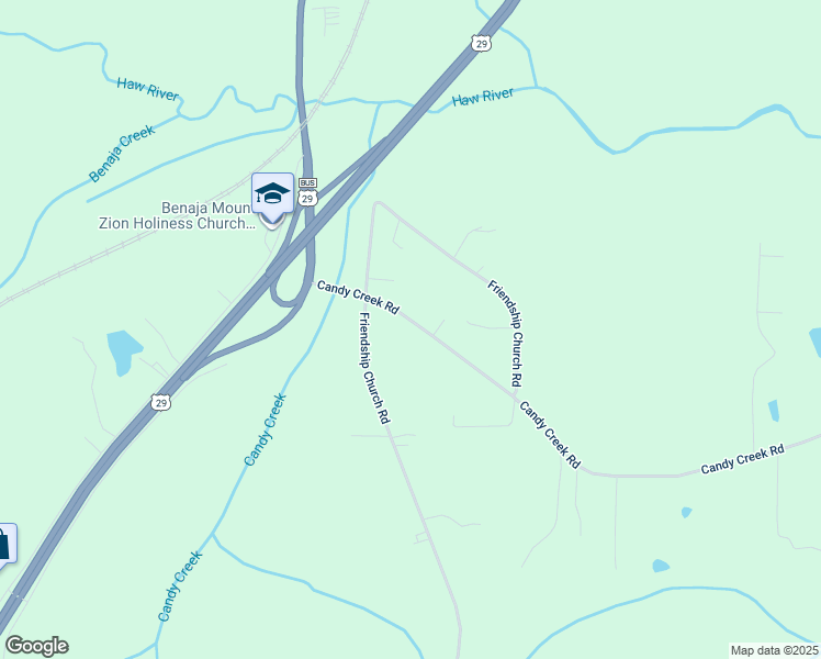 map of restaurants, bars, coffee shops, grocery stores, and more near 226 Candy Creek Road in Reidsville