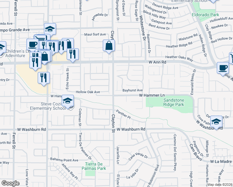 map of restaurants, bars, coffee shops, grocery stores, and more near 1936 West Hammer Lane in North Las Vegas