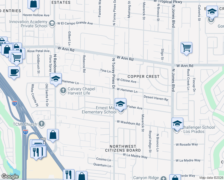 map of restaurants, bars, coffee shops, grocery stores, and more near 5361 Rhett Street in Las Vegas