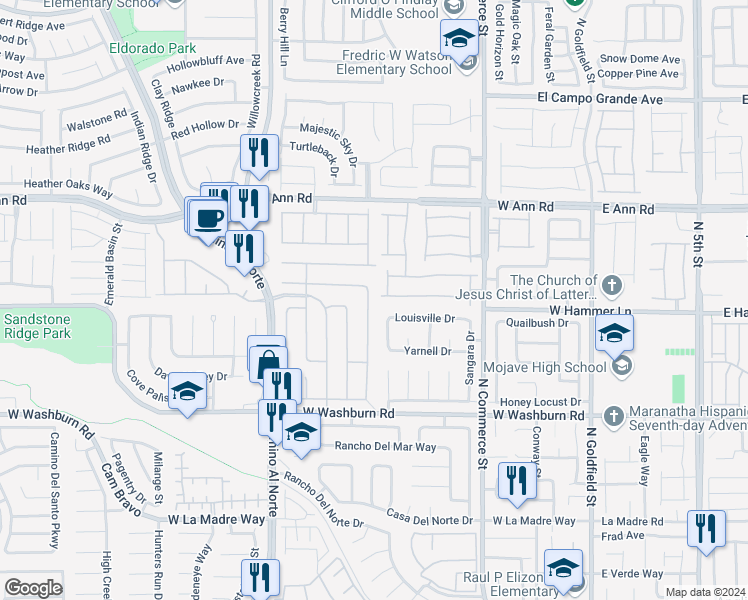 map of restaurants, bars, coffee shops, grocery stores, and more near 5410 Jose Ernesto Street in North Las Vegas