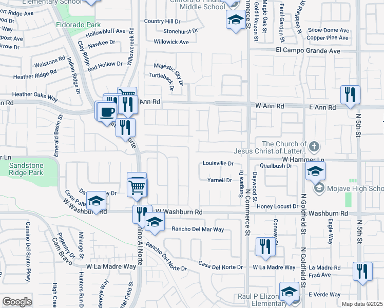 map of restaurants, bars, coffee shops, grocery stores, and more near 5410 Jose Ernesto Street in North Las Vegas