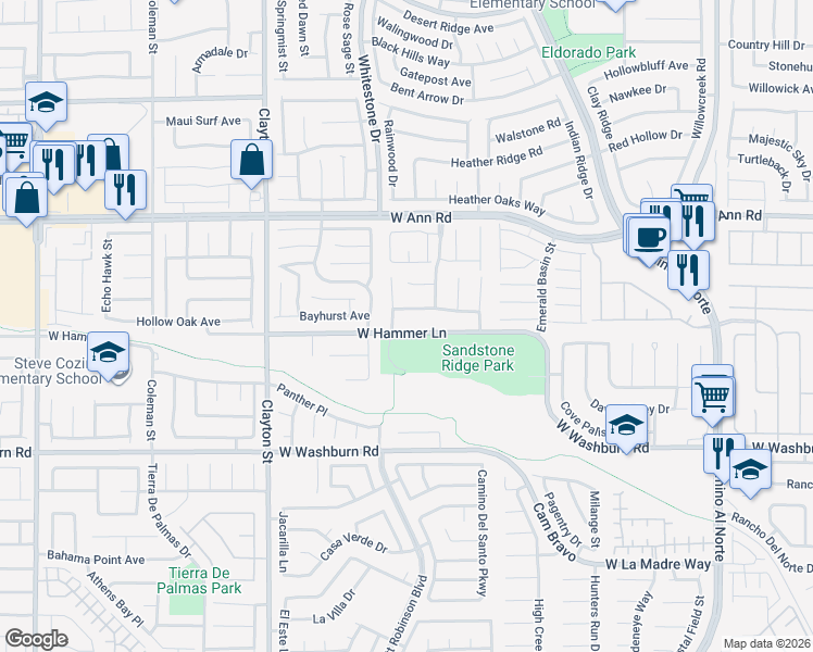 map of restaurants, bars, coffee shops, grocery stores, and more near 1710 West Hammer Lane in North Las Vegas