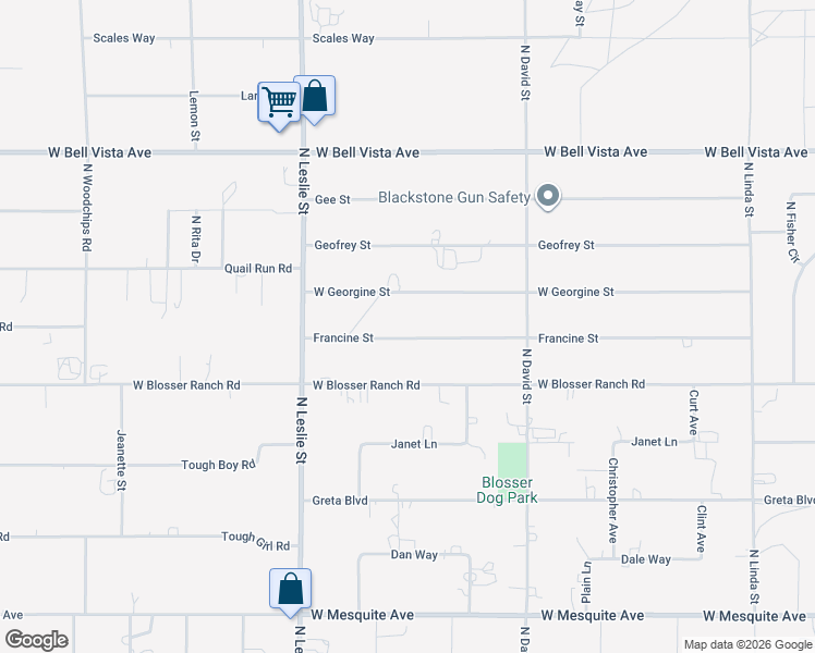 map of restaurants, bars, coffee shops, grocery stores, and more near 1770 Francine Street in Pahrump