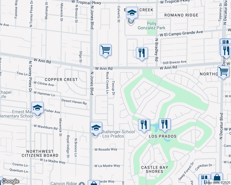 map of restaurants, bars, coffee shops, grocery stores, and more near 5405 Tincup Drive in Las Vegas