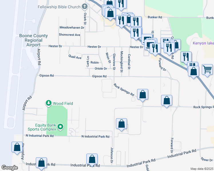 map of restaurants, bars, coffee shops, grocery stores, and more near 2526 Rock Springs Road in Harrison