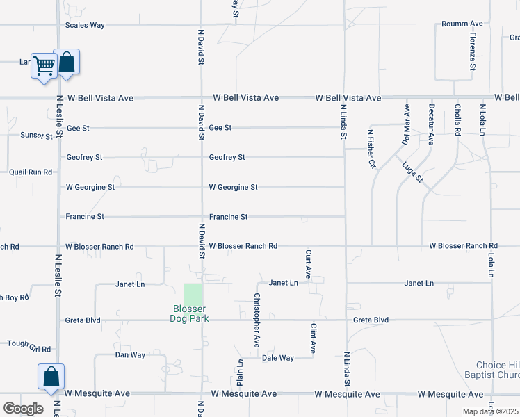 map of restaurants, bars, coffee shops, grocery stores, and more near 1330 Francine Street in Pahrump