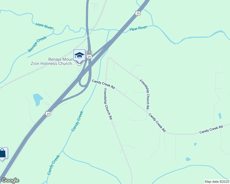 map of restaurants, bars, coffee shops, grocery stores, and more near 226 Candy Creek Road in Reidsville