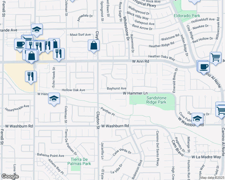 map of restaurants, bars, coffee shops, grocery stores, and more near 1909 Bayhurst Avenue in North Las Vegas