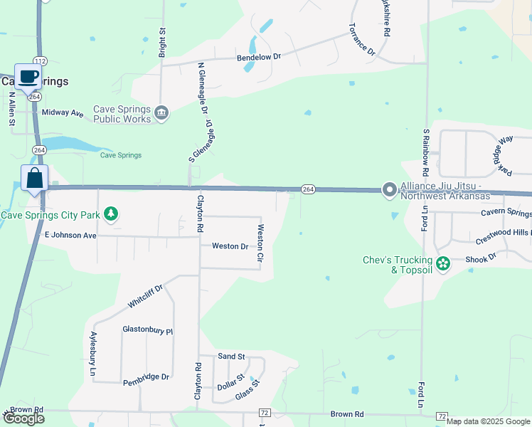map of restaurants, bars, coffee shops, grocery stores, and more near 638 Weston Circle in Cave Springs