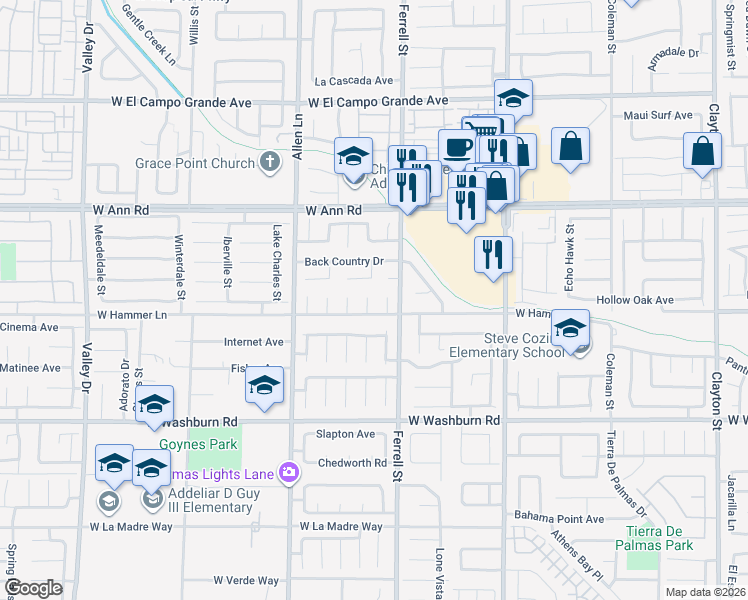 map of restaurants, bars, coffee shops, grocery stores, and more near 5412 Redview Court in North Las Vegas
