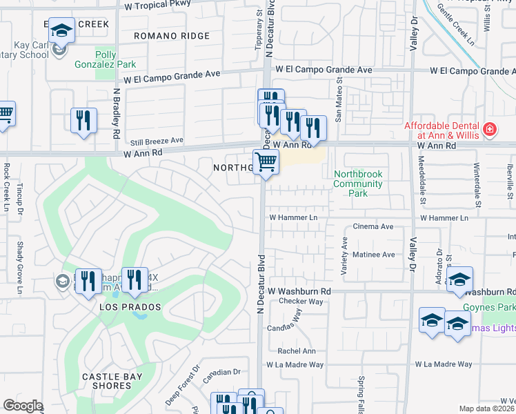 map of restaurants, bars, coffee shops, grocery stores, and more near 5428 Cove Point Drive in Las Vegas