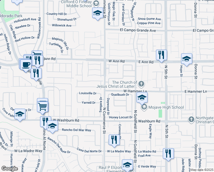 map of restaurants, bars, coffee shops, grocery stores, and more near 5415 Sunnyville Street in North Las Vegas