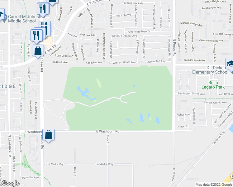 map of restaurants, bars, coffee shops, grocery stores, and more near 3 Shadow Creek Drive in North Las Vegas
